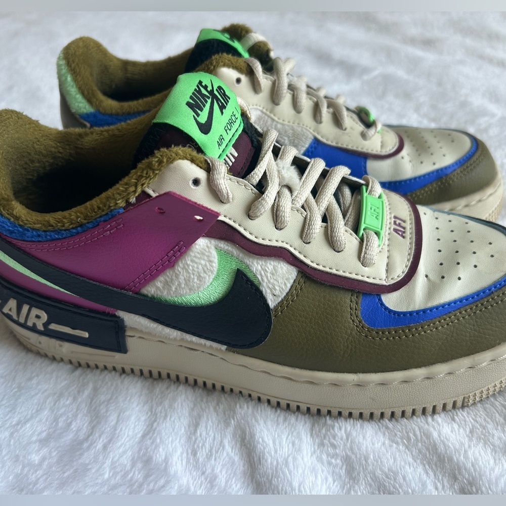 Nike Air Force 1 with Green and Purple Accents
